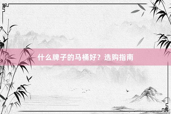 什么牌子的马桶好？选购指南